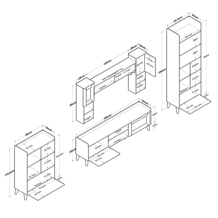 Mueble TV con estante AA101-2557 nogal blanco