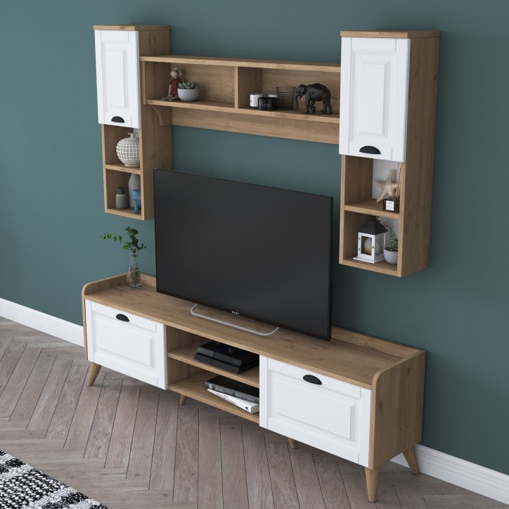 Mueble TV con estante AA101-2559 nogal blanco