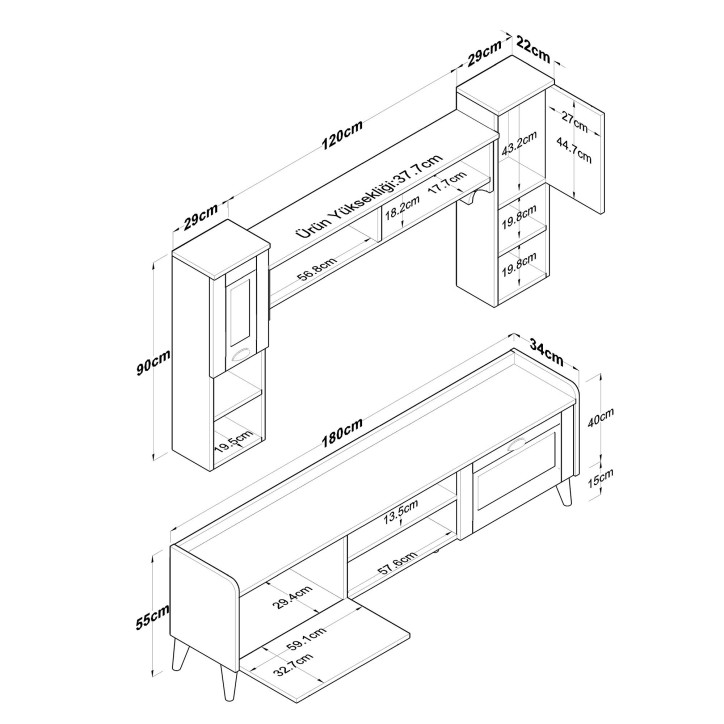 Mueble TV con estante AA101-2559 nogal blanco