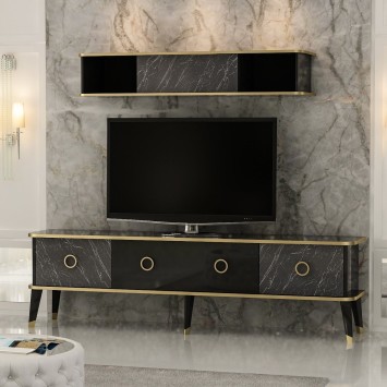 Mueble TV con estante Bien dorado negro gris - 506MNR1116