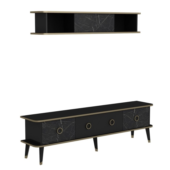 Mueble TV con estante Bien dorado negro gris