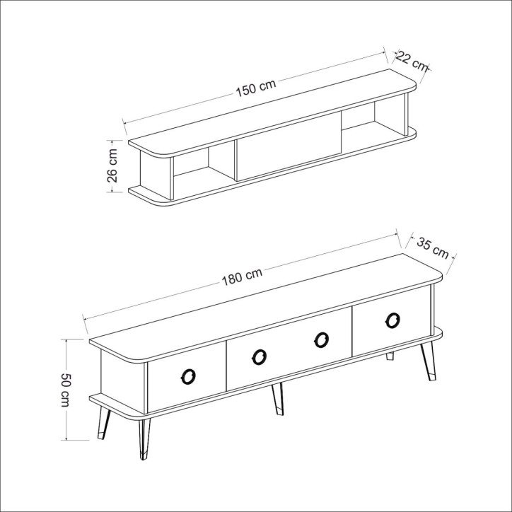 Mueble TV con estante Bien dorado negro gris