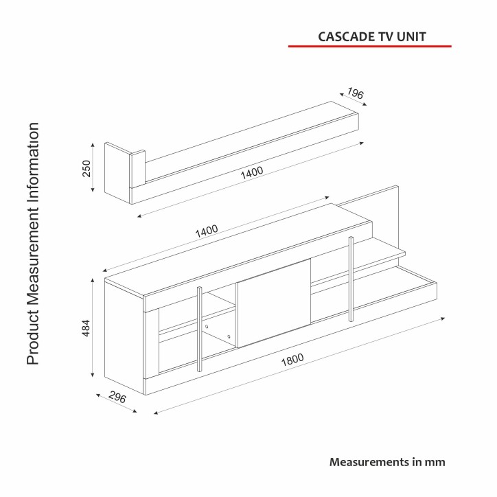 Mueble TV con estante Cascade blanco