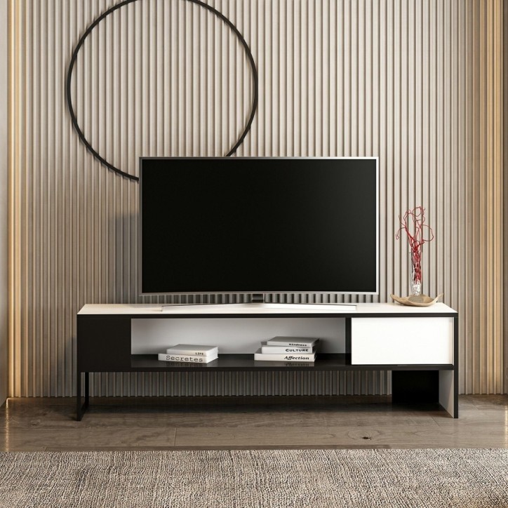 Mueble TV con estante Concord blanco negro