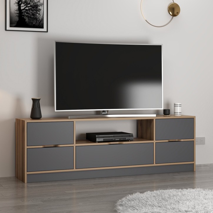 Mueble TV con estante Elina antracita nogal