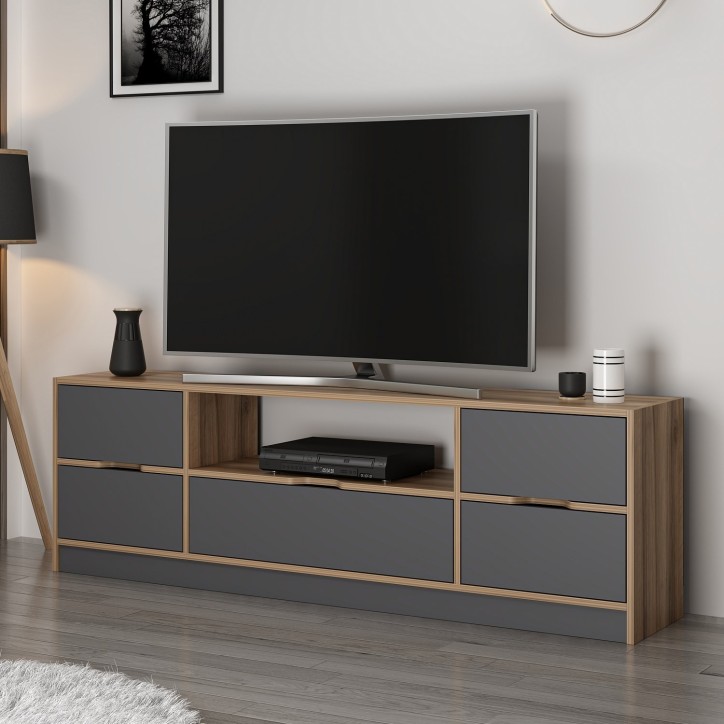 Mueble TV con estante Elina antracita nogal