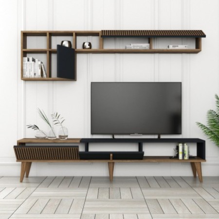 Mueble TV con estante Milan TV antracita nogal