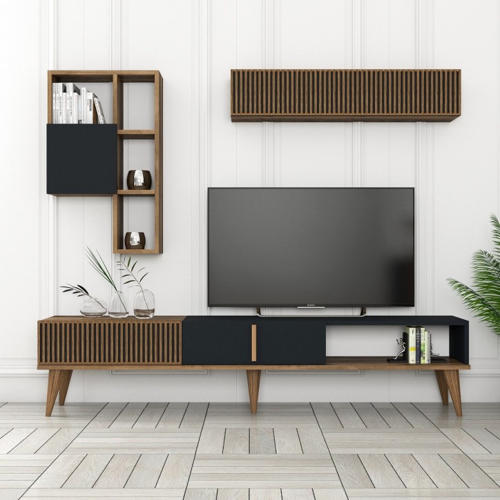 Mueble TV con estante Milan TV antracita nogal