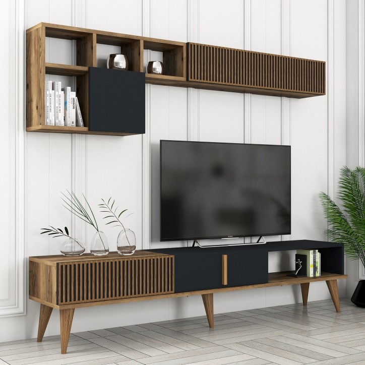 Mueble TV con estante Milan TV antracita nogal