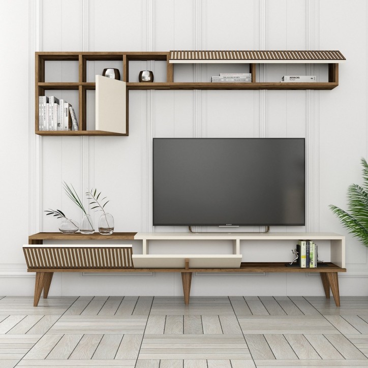 Mueble TV con estante Milan TV crema nogal