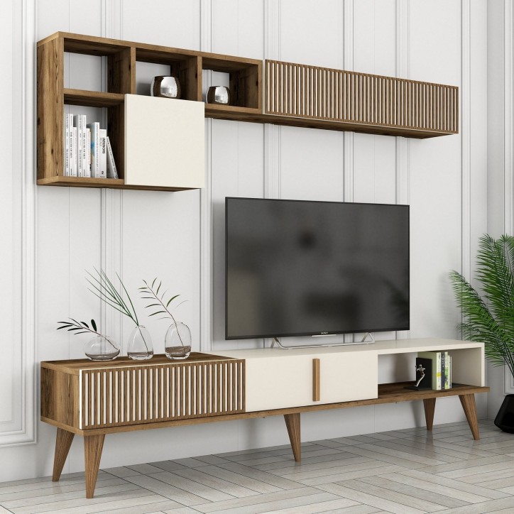 Mueble TV con estante Milan TV crema nogal