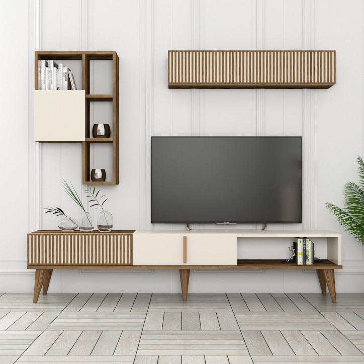 Mueble TV con estante Milan TV crema nogal