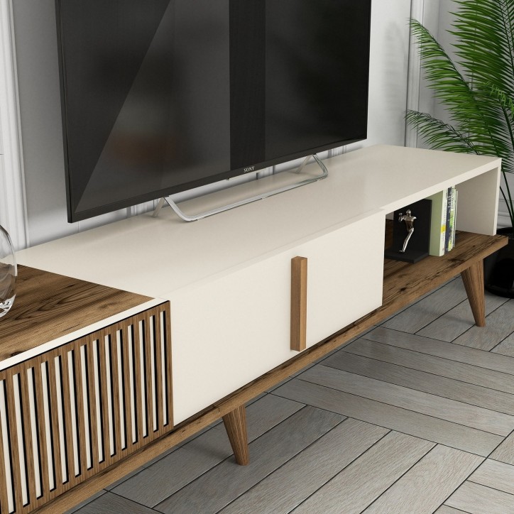 Mueble TV con estante Milan TV crema nogal