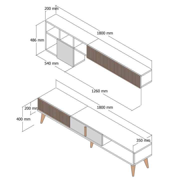 Mueble TV con estante Milan TV crema nogal