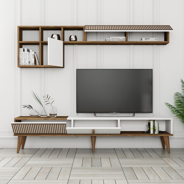 Mueble TV con estante Milan TV blanco nogal