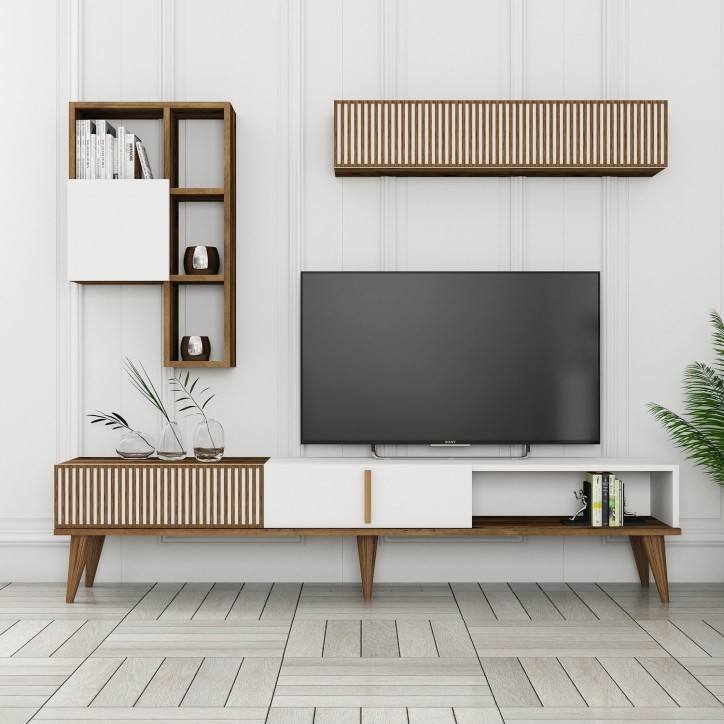 Mueble TV con estante Milan TV blanco nogal