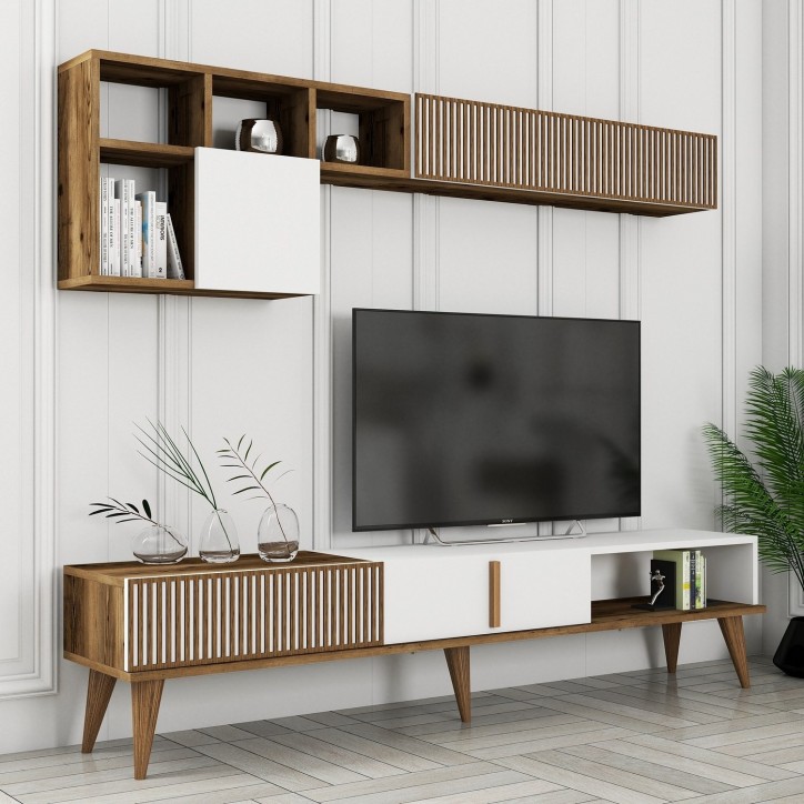 Mueble TV con estante Milan TV blanco nogal