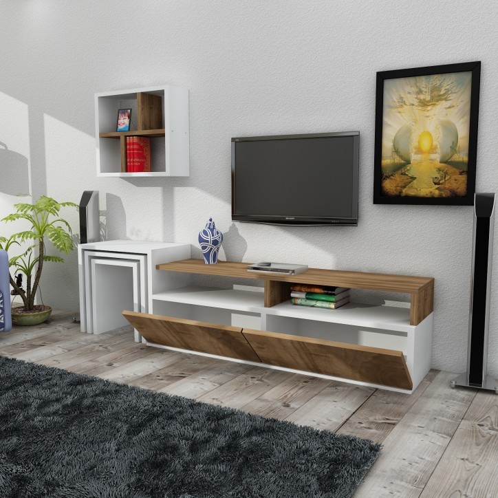 Mueble TV con estante Missy nogal blanco