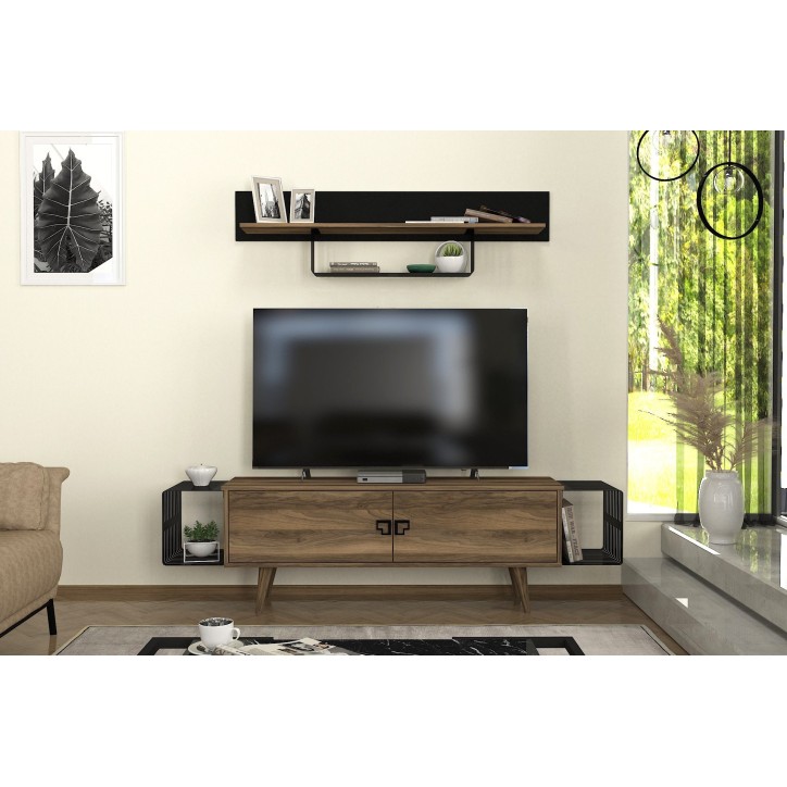 Mueble TV con estante Oltre negro nogal