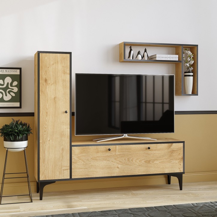 Mueble TV con estante Pera zafiro roble negro