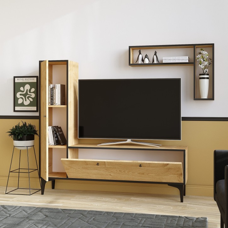 Mueble TV con estante Pera zafiro roble negro