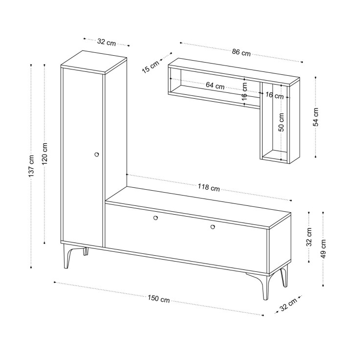 Mueble TV con estante Pera zafiro roble negro