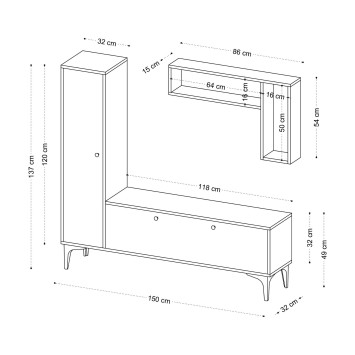 Mueble TV con estante Pera zafiro roble negro - 393MRD1252