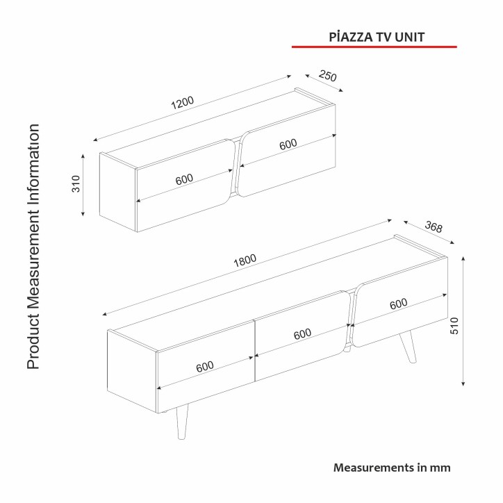 Mueble TV con estante Pizza blanco nogal