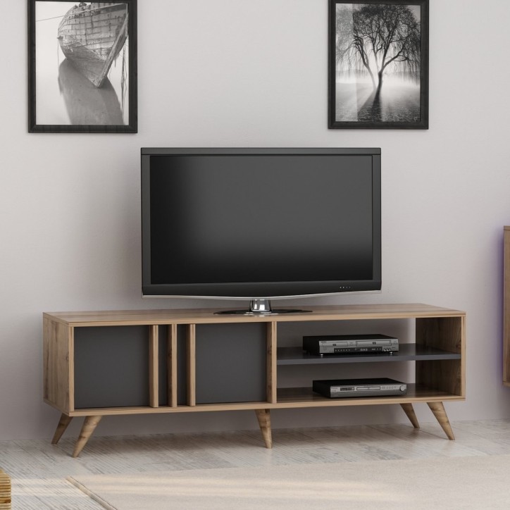 Mueble TV con estante Rilla roble antracita