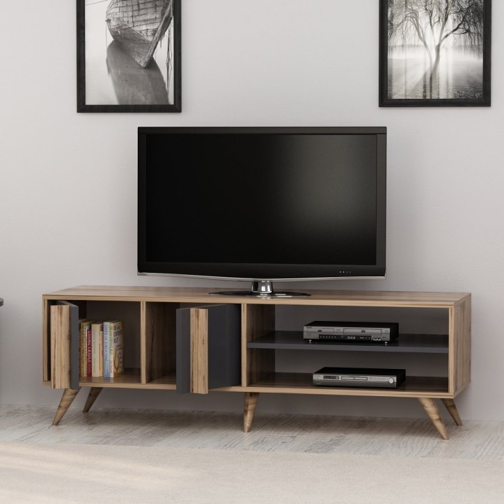 Mueble TV con estante Rilla roble antracita