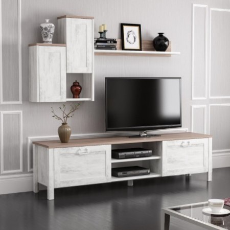 Mueble TV con estante Sento roble blanco