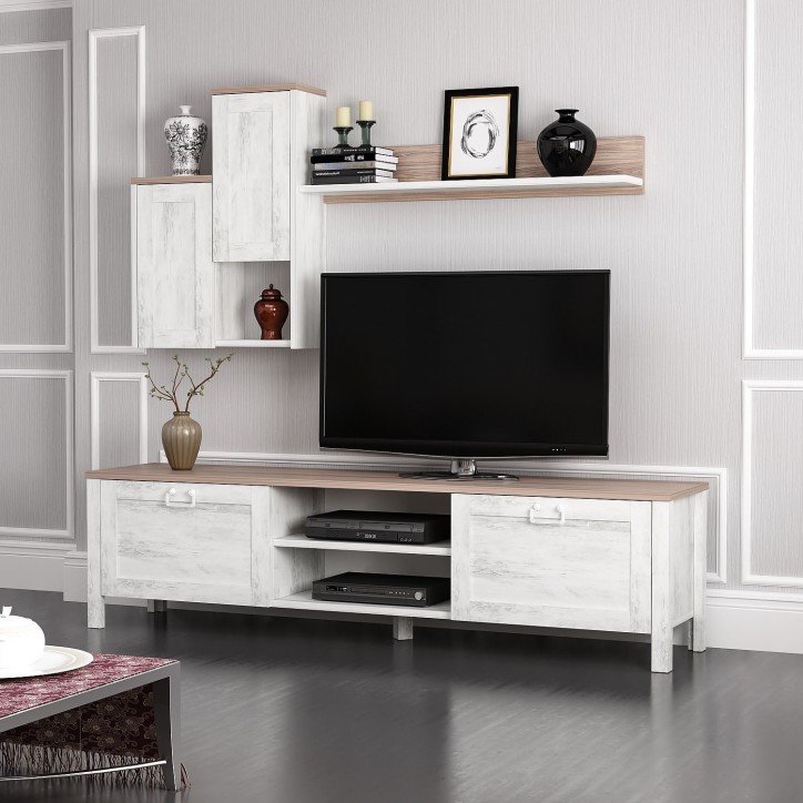 Mueble TV con estante Sento roble blanco