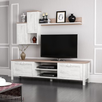 Mueble TV con estante Sento roble blanco - 506MNR1113