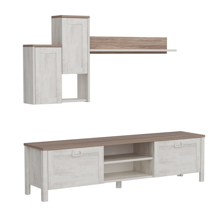 Mueble TV con estante Sento roble blanco