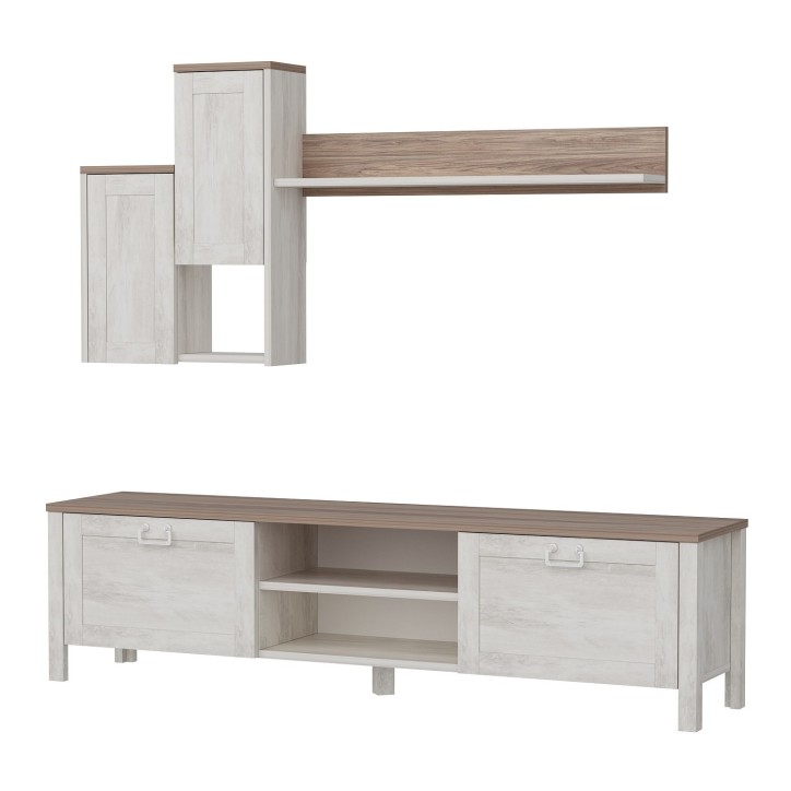 Mueble TV con estante Sento roble blanco