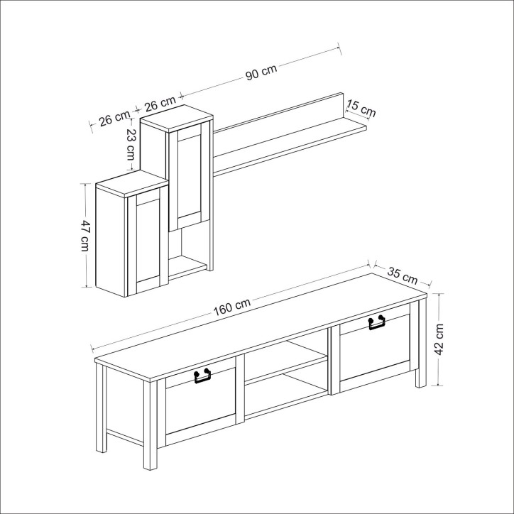 Mueble TV con estante Sento roble blanco