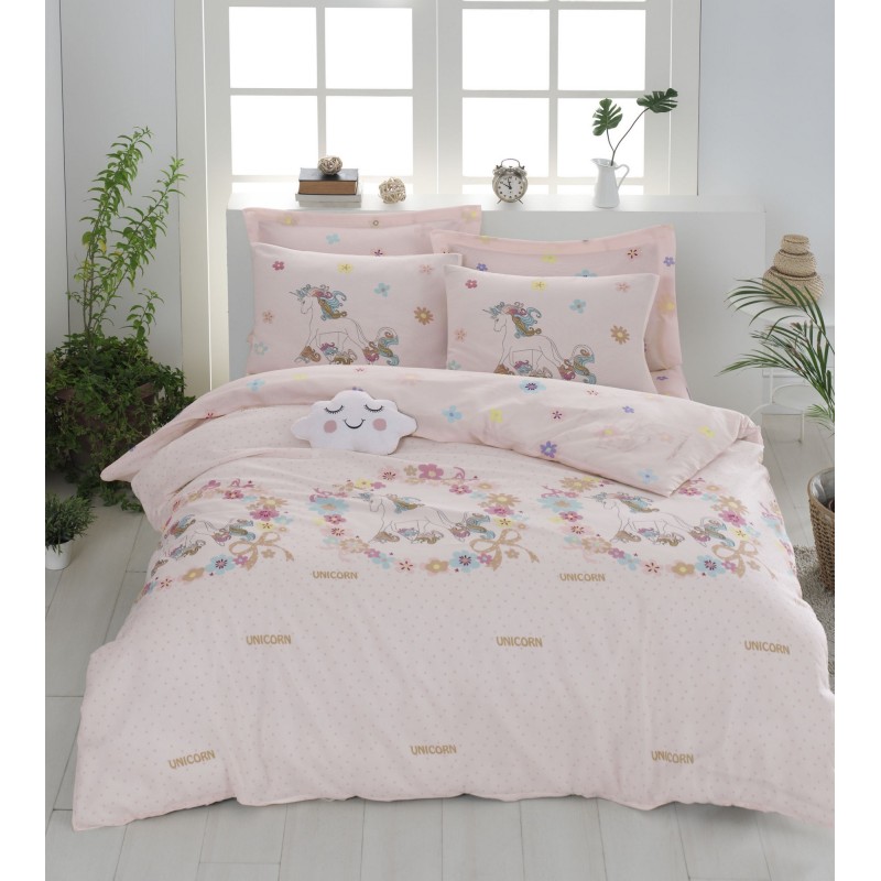 Conjunto funda de edredón King Unicornlar  beige rosa