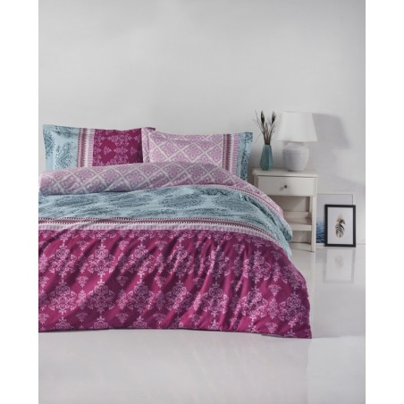 Juego ropa de cama doble Ranforce Almira fucsia menta blanco