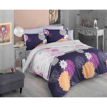 Juego ropa de cama doble Ranforce Baume  azul oscuro blanco rosa naranja