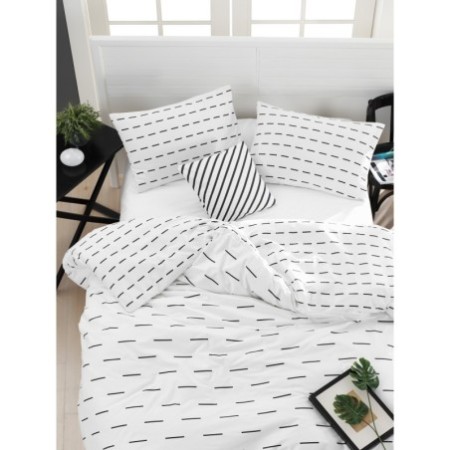 Juego ropa de cama doble Ranforce Çubuk  blanco negro