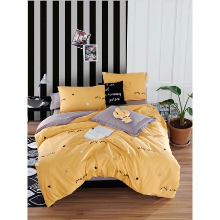 Juego ropa de cama doble Ranforce Dide  negro gris amarillo