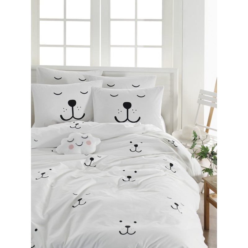 Juego ropa de cama doble Ranforce Eles  blanco negro