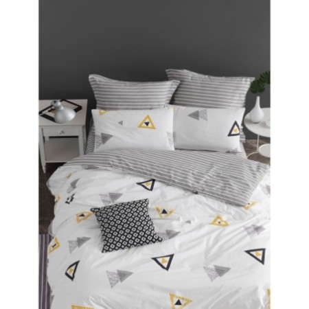 Juego ropa de cama doble Ranforce Erois  amarillo gris blanco