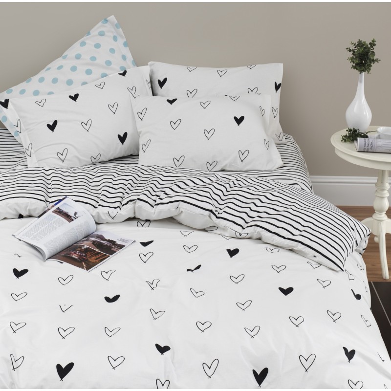 Juego ropa de cama doble Ranforce Eveline  blanco negro