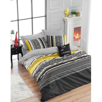 Juego ropa de cama doble Ranforce Formas  gris negro amarillo