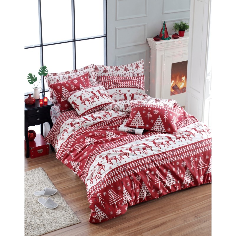 Juego ropa de cama doble Ranforce Furu  rojo blanco