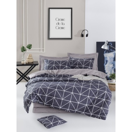 Juego ropa de cama doble Ranforce Gina  gris blanco antracita