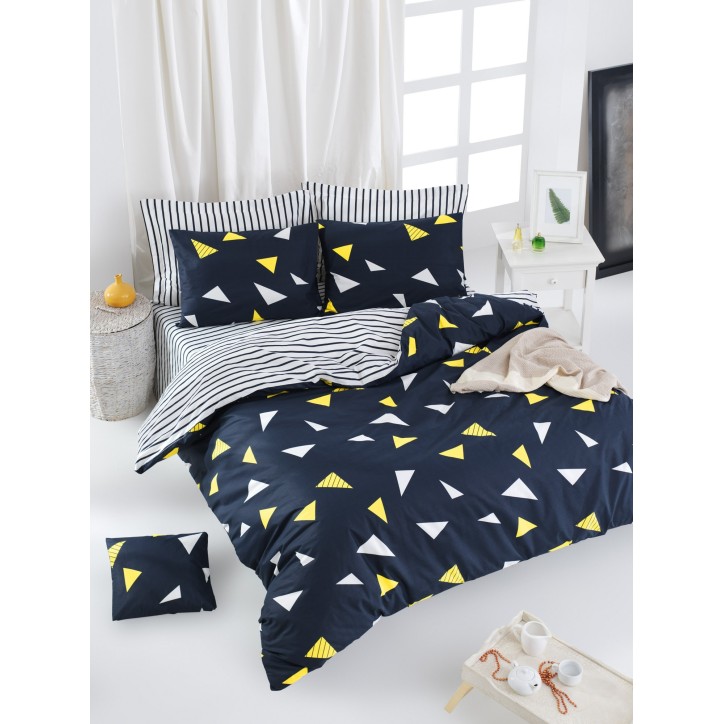 Juego ropa de cama doble Ranforce Lexa  blanco amarillo azul oscuro