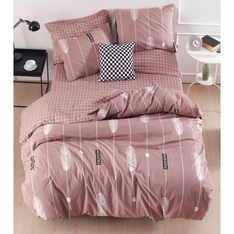 Juego ropa de cama doble Ranforce Modena  rosa blanco