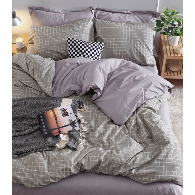 Juego ropa de cama doble Ranforce Monte  gris blanco